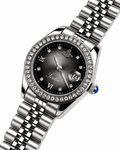 Scottie Nero silver watch with black dial, angled view