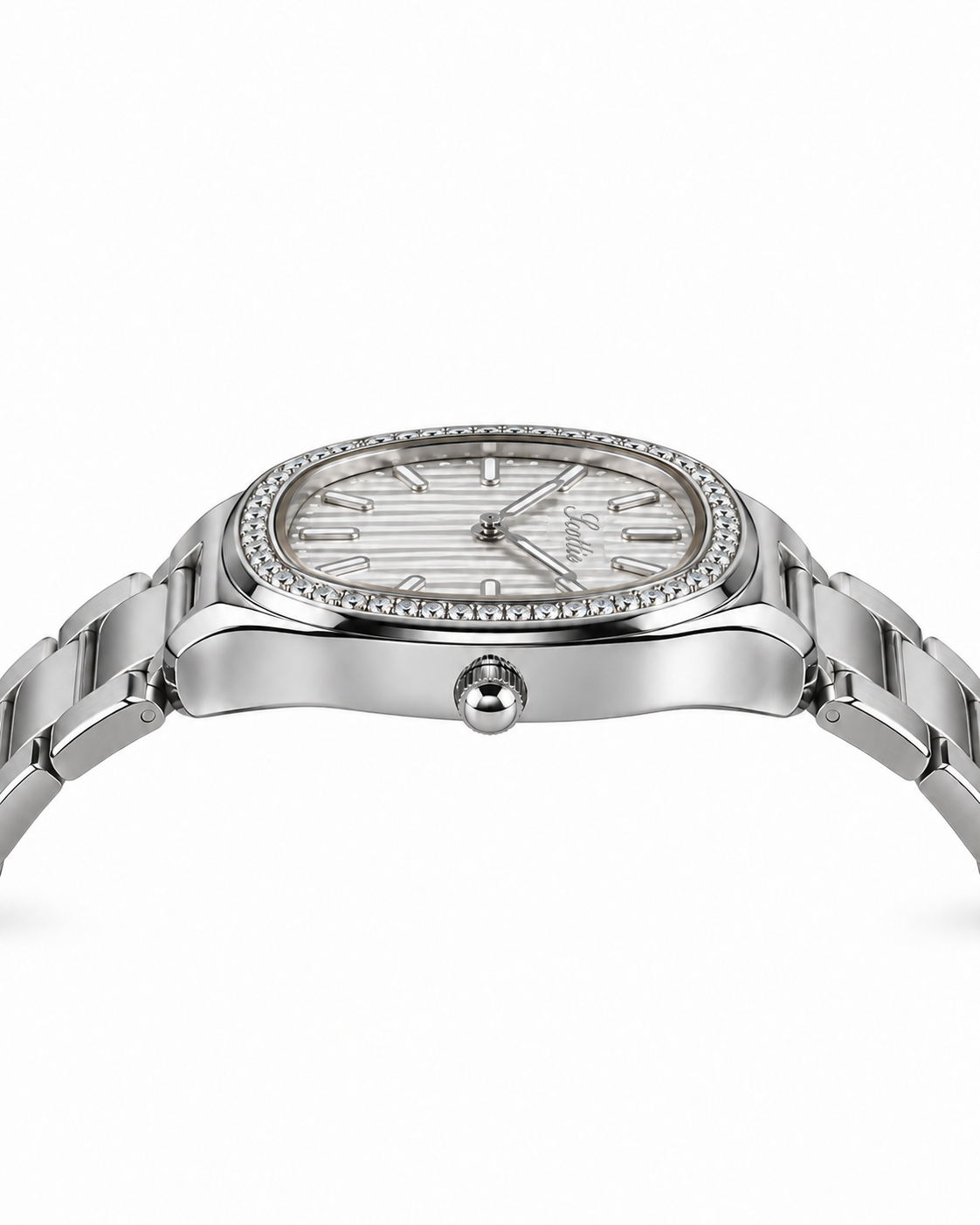 Scottie Carre silver watch, profile view