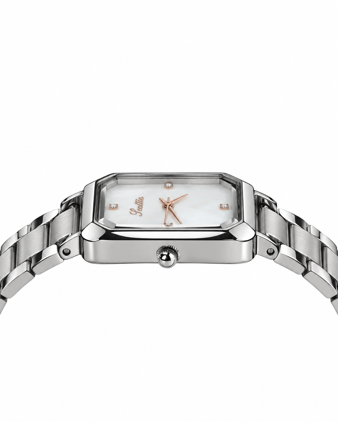 Scottie Reverso silver watch, profile view
