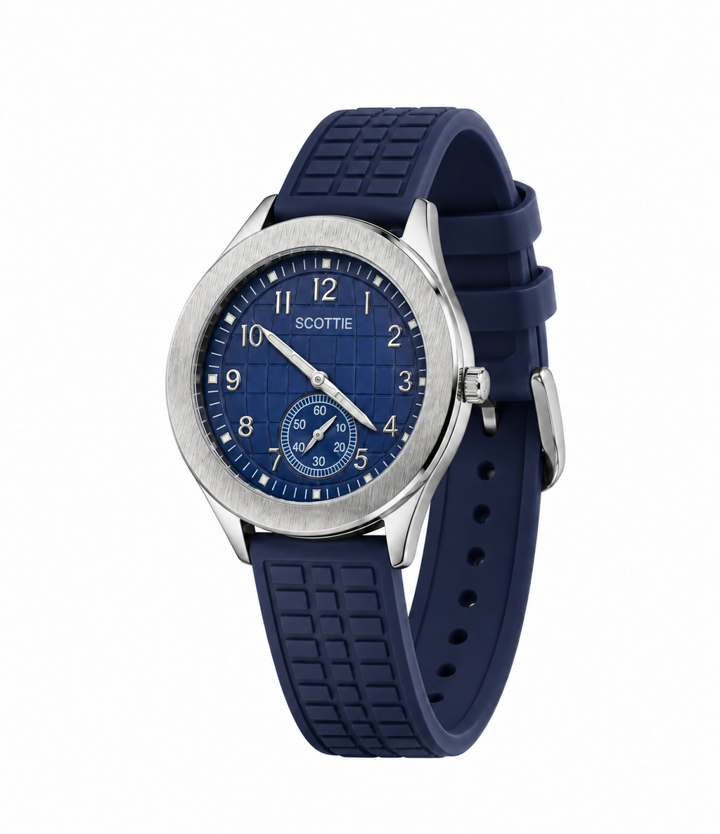 Scottie Marine navy watch, angled view
