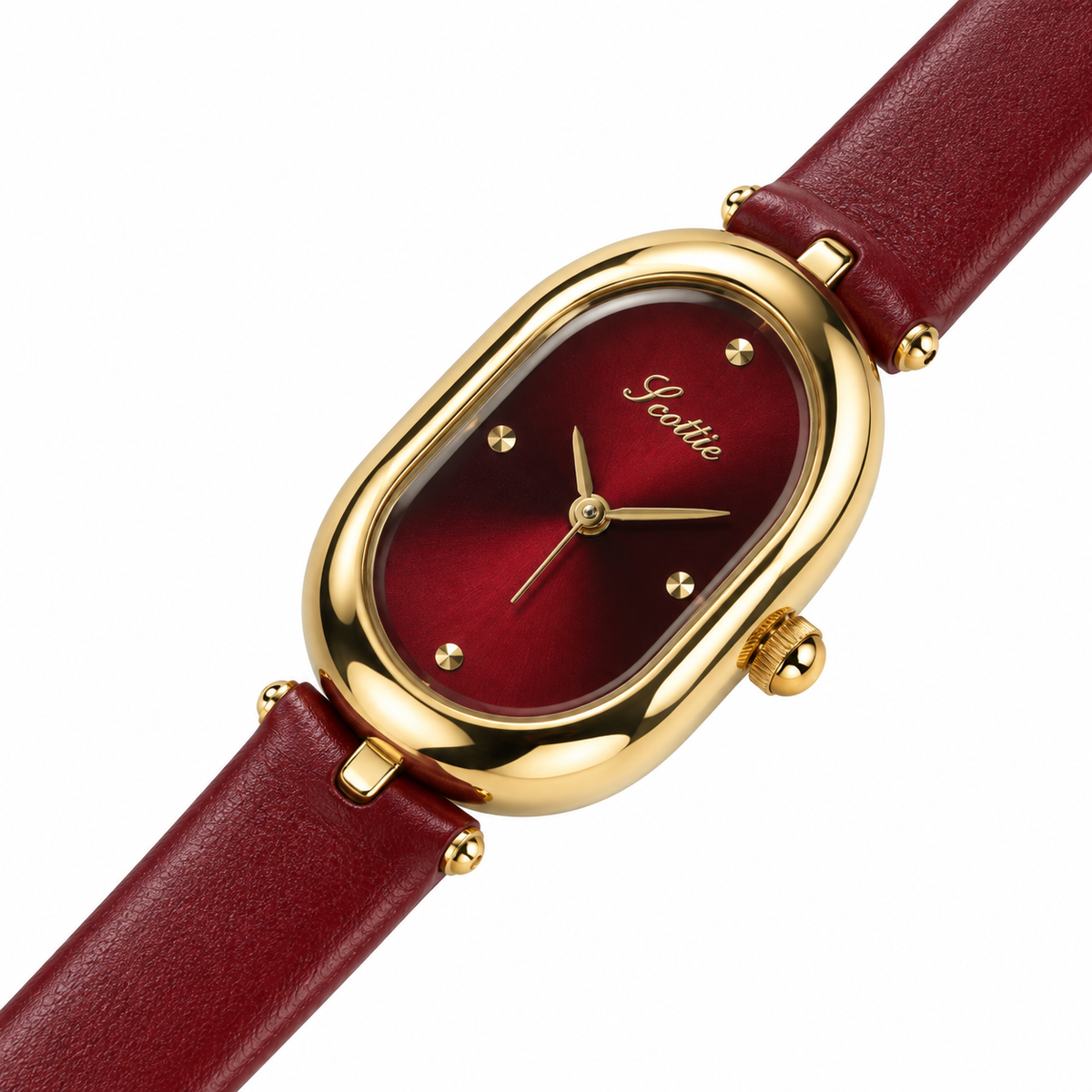 Scottie Ruby red dial, close-up