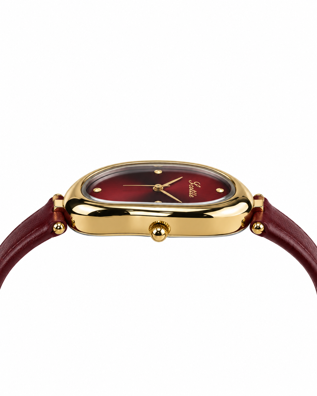 Scottie Ruby gold oval case, profile view