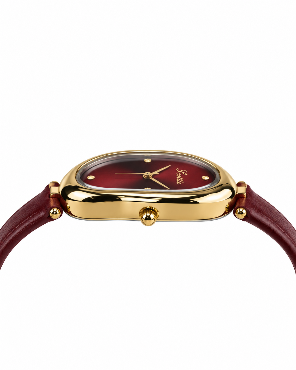 Scottie Ruby gold oval case, profile view