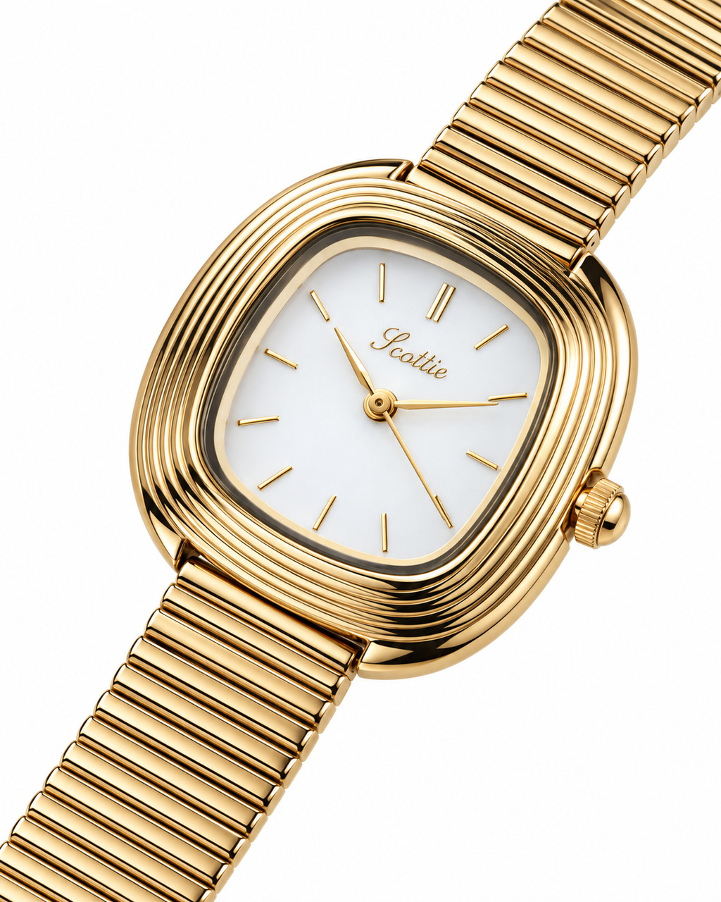 Scottie Quadro ribbed gold case, close-up