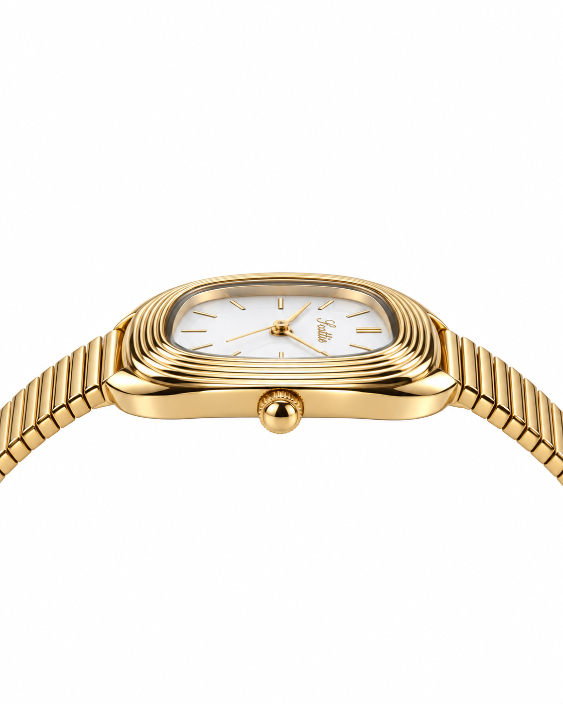Scottie Quadro gold watch, profile view